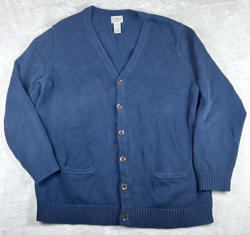 LL Bean Cardigan Sweater Mens 2XLT Black Button Front Pockets Cotton Dad Grandpa